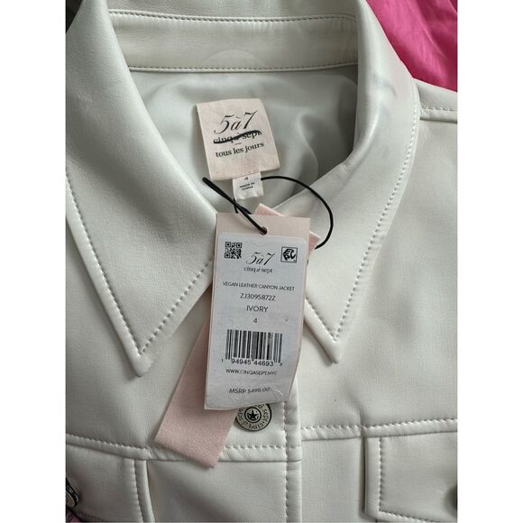 Cinq A Sept Button Front Tailored Fit Vegan Leather Canyon Jacket Ivory Sz 4 $49 - Picture 15 of 15